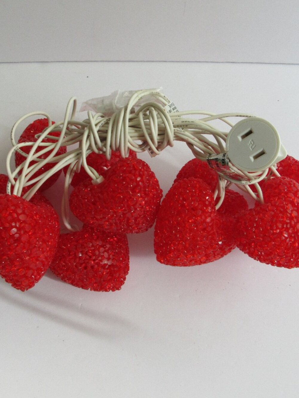 Heart String Light Red Melted Popcorn Plastic Blow Molded 10 Lights 9' Long